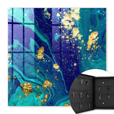 Wall mounted key cabinet Colorful abstraction in turquoise and navy blue