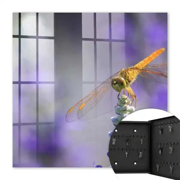 Wall mounted key cabinet Dragonfly on a purple flower