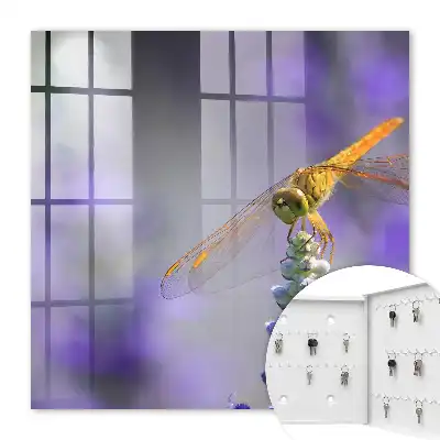 Wall mounted key cabinet Dragonfly on a purple flower