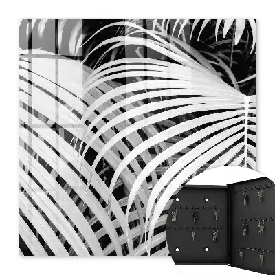 Key cabinet Black and white palm leaves
