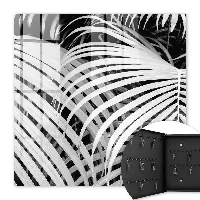 Key cabinet Black and white palm leaves