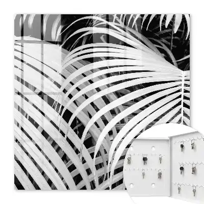 Key cabinet Black and white palm leaves