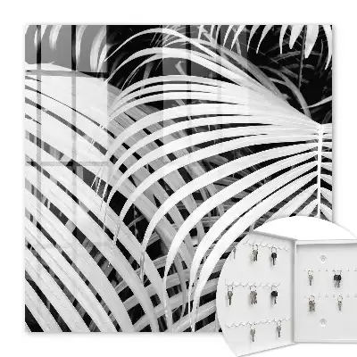 Key cabinet Black and white palm leaves