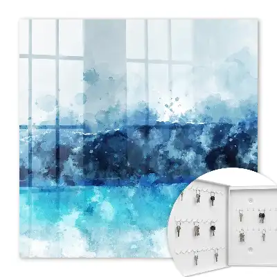 Wall mounted key cabinet Turquoise landscape in a modern style