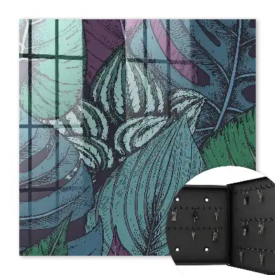 Wall mounted key box Mysterious leaves in dark shades