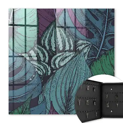 Wall mounted key box Mysterious leaves in dark shades