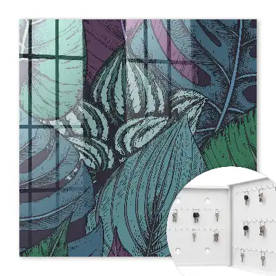 Wall mounted key box Mysterious leaves in dark shades
