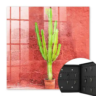 Wall mounted key box Green cactus on a red wall