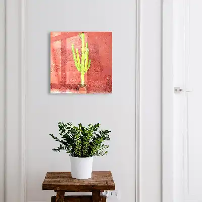 Wall mounted key box Green cactus on a red wall
