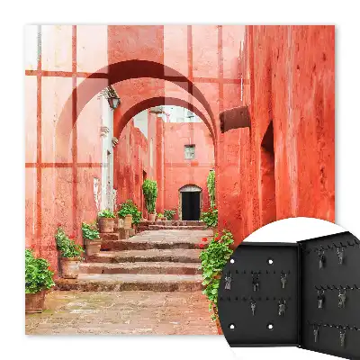 Decorative key box Red street with plants and stairs