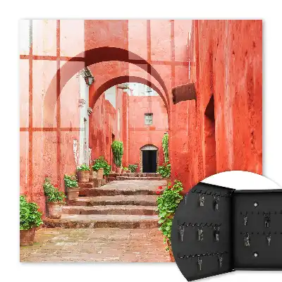 Decorative key box Red street with plants and stairs