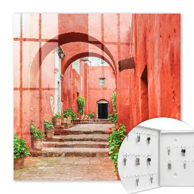 Decorative key box Red street with plants and stairs