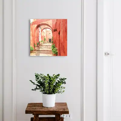 Decorative key box Red street with plants and stairs
