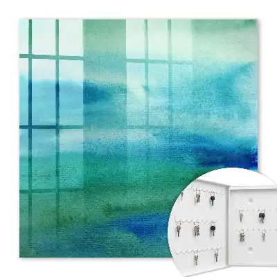 Decorative key box Watercolor blue green
