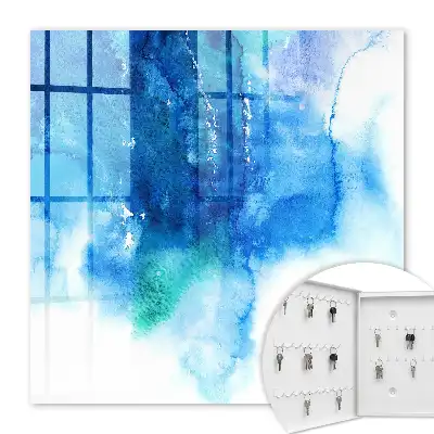 Wall mounted key cabinet Blue waves with green accents