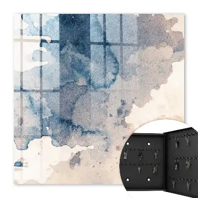 Wall mounted key box Watercolor stains with brown accents