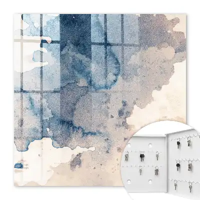 Wall mounted key box Watercolor stains with brown accents