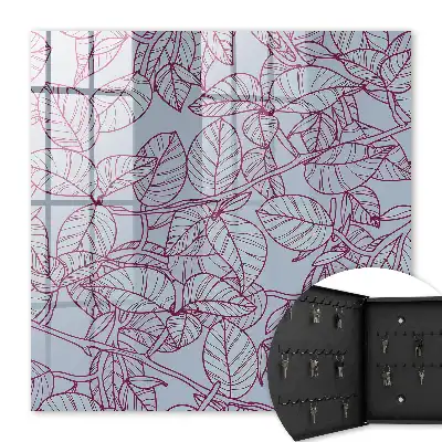Wall mounted key box Burgundy leaves outline