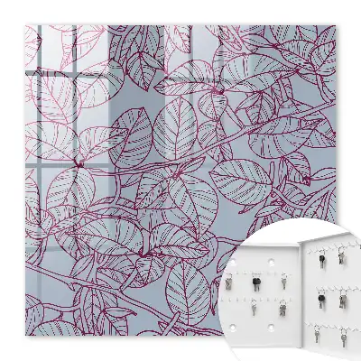 Wall mounted key box Burgundy leaves outline