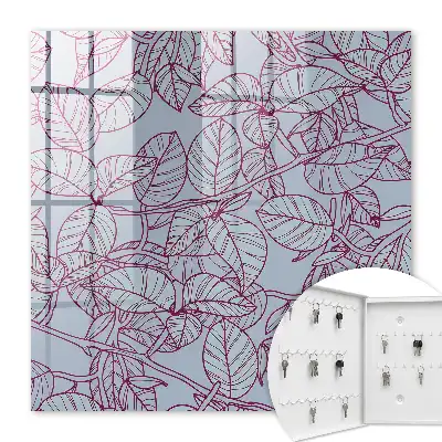 Wall mounted key box Burgundy leaves outline
