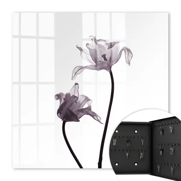 Wall mounted key cabinet Minimalist flowers in a light background