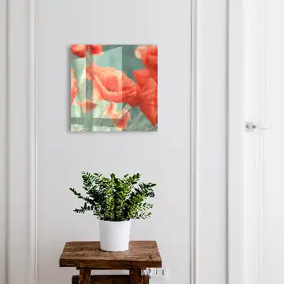 Wall mounted key cabinet Red poppies with green in the background