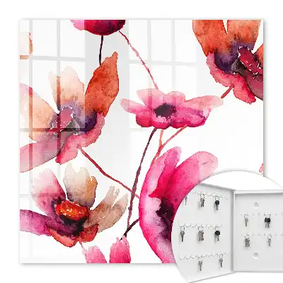 Wall mounted key box Watercolor flowers, delicate color