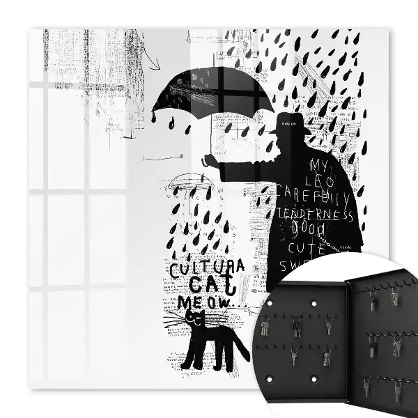 Wall mounted key cabinet Black silhouette with mysterious inscriptions