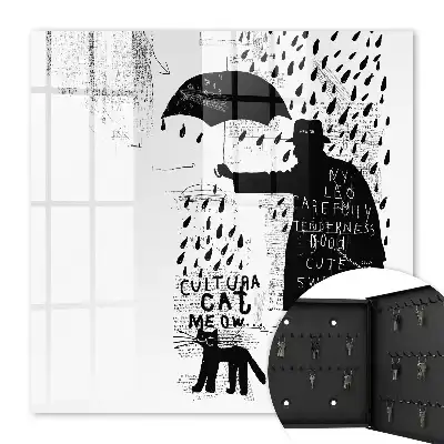 Wall mounted key cabinet Black silhouette with mysterious inscriptions