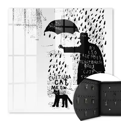 Wall mounted key cabinet Black silhouette with mysterious inscriptions