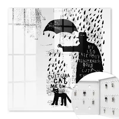 Wall mounted key cabinet Black silhouette with mysterious inscriptions