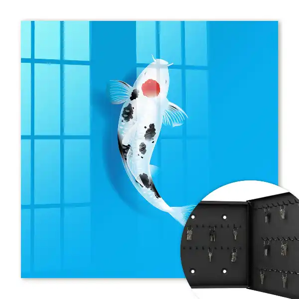 Wall mounted key cabinet Koi fish with blue background