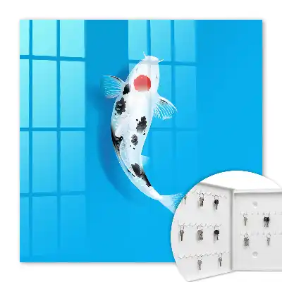 Wall mounted key cabinet Koi fish with blue background