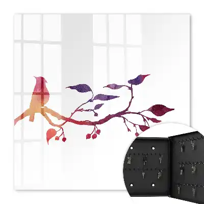 Decorative key box A branch with a bird in red and purple colors