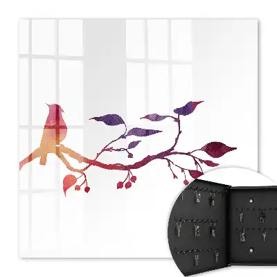 Decorative key box A branch with a bird in red and purple colors