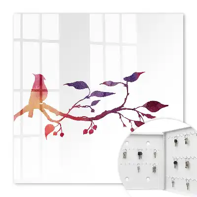 Decorative key box A branch with a bird in red and purple colors