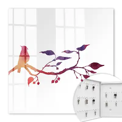 Decorative key box A branch with a bird in red and purple colors