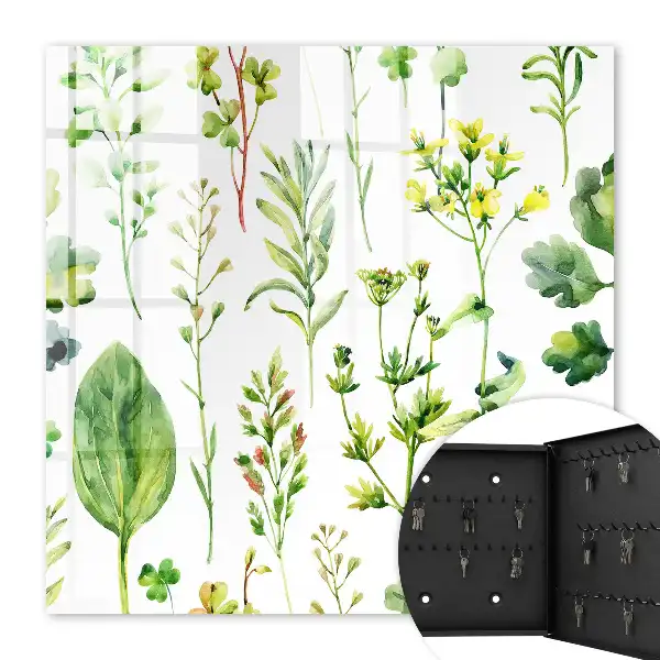 Wall mounted key cabinet Plant watercolor style