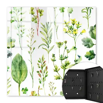 Wall mounted key cabinet Plant watercolor style
