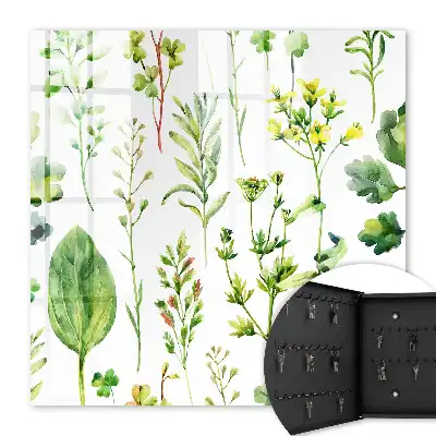 Wall mounted key cabinet Plant watercolor style