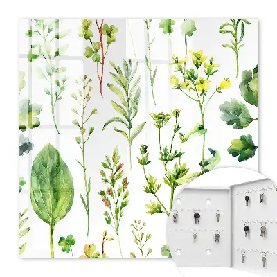 Wall mounted key cabinet Plant watercolor style