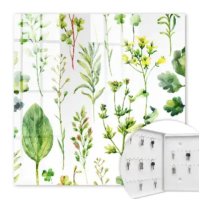 Wall mounted key cabinet Plant watercolor style