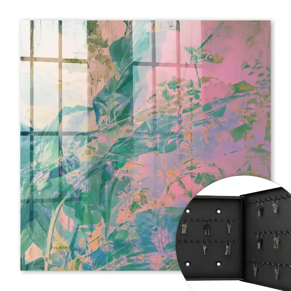 Wall mounted key box Plant abstraction in pastel colors
