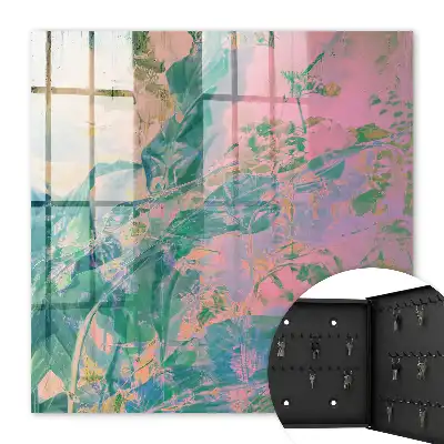 Wall mounted key box Plant abstraction in pastel colors