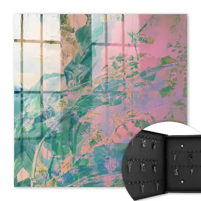 Wall mounted key box Plant abstraction in pastel colors