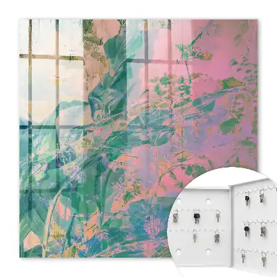 Wall mounted key box Plant abstraction in pastel colors