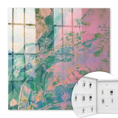 Wall mounted key box Plant abstraction in pastel colors