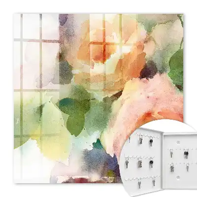 Wall mounted key cabinet Floral motif in pastel colors