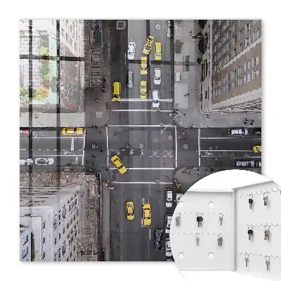Wall mounted key box City streets full of taxis