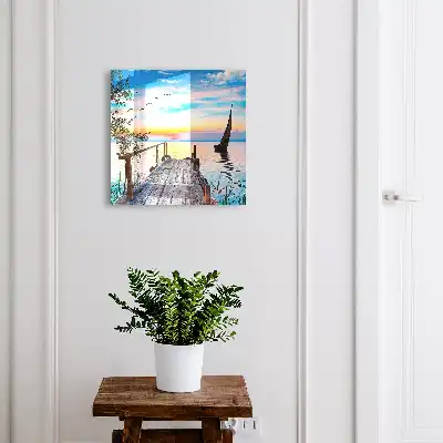 Wall mounted key box Peaceful lake landscape with a sailboat